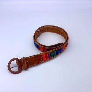 Leather Belt - Colorful Fabric Brown Leather Belt Size XS